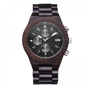 Dřevěné hodinky pánské chronograf černé multifunkční ekologické hodinky z přírodního dřeva